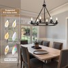 Black Farmhouse Chandelier, 6-Light Wagon Wheel Chandelier with Adjustable Height,