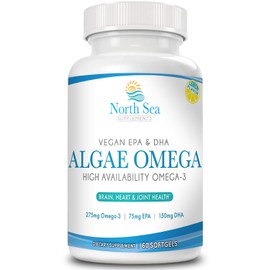 Vegan Algae Omega 3 Oil – Natural Vegan Omega, Molecularly Distilled - Omega 3 & 6, EPA, DHA, Algal Oil To Support Heart, Brain, and Immune Health - 60 Softgels