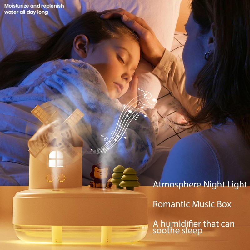 Humidifier for Bedroom,Wireless Portable Humidifier,Baby humidifier with rotating windmill and