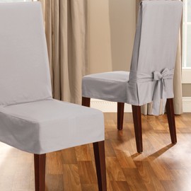 SureFit Duck Cotton Solid Dining Chair Slipcover (Gray Color) - Short Length Relaxed Fit High Back Chair Cover / Perfect for Adding Accents to Your Dining Room