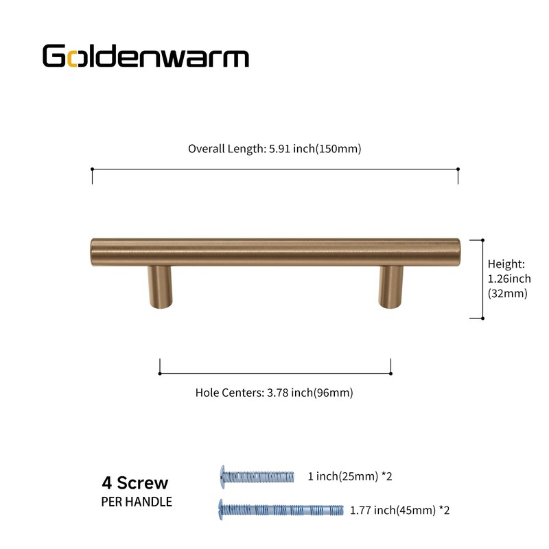 goldenwarm 10 Pack Champagne Bronze Drawer Handles 96mm Hole Centers