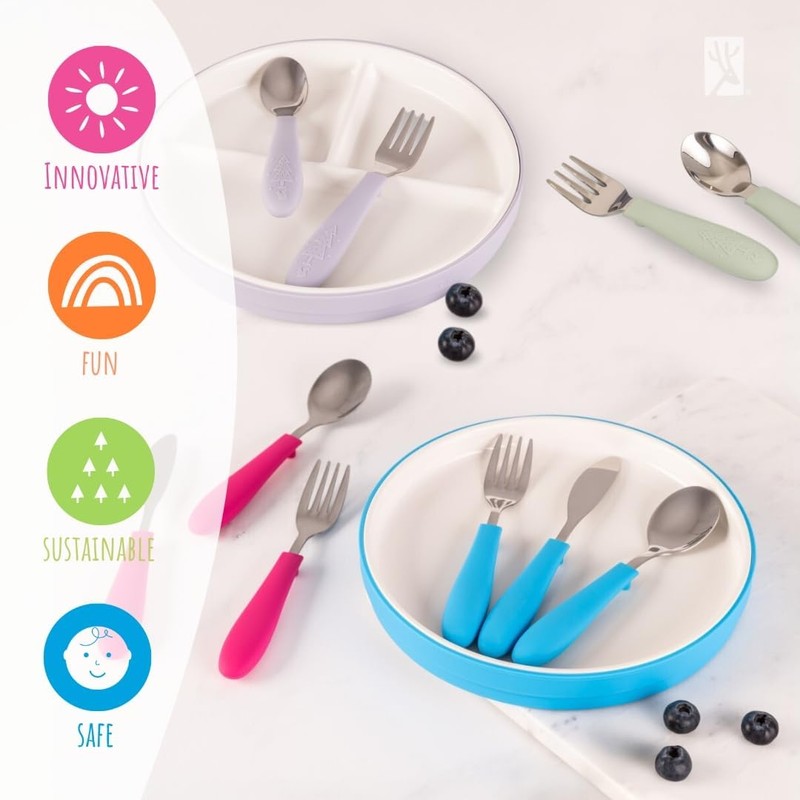 Elk and Friends Kids Silverware with Silicone Handle | Childrens