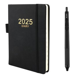 2025 Diary A5 Page a Day, 400 Pages Soft Cover Diary 2025 with Pen, A5 Week to View from Jan to Dec, Daily Planner for School Academic Diary(Black)