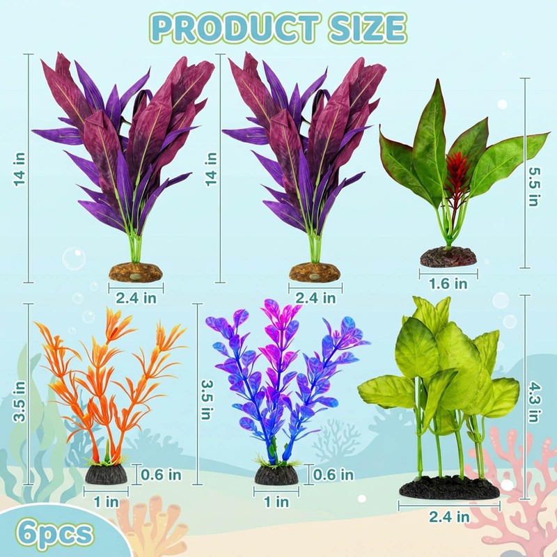 6PCS Silk Plants for Betta Fish Tank,Silk Plants for Fish