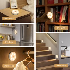 Aigostar 4 Stück 3000K Nachtlicht Kinder mit Bewegungsmelder, Selbsthaftende Schrankbeleuchtung Aufladbar USB, 0.5W Nachtlampe für Kinderzimmer, Schlafzimmer, Treppe, Flur, Badezimmer, Küche