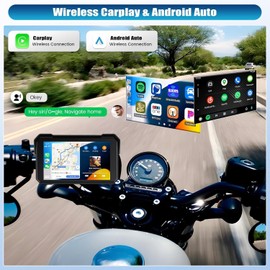 Motorcycle GPS CarPlay Screen with Wireless Carplay and Android Car, Portable Waterproof 5 Inch Touchscreen Motorcycle GPS CarPlay Screen Supports Bluetooth + Tyre Pressure Monitoring System