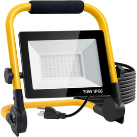 3000LM LED Work Light with Stand, Portable Work Light with 5FT Cord and Plug - IP66 6500K Flood Light 30W LED Work Light for Job Site Workshop Garage Construction Site Lighting (1-Head, Cold White)