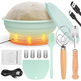 FYY Heating Bread Proofing Basket - Heated Sourdough Bread Baking Supplies Foldable Sourdough Starter Warmer with 4 Temperature Settings, Round 9 Inch Silicone Sourdough kit for Bread, Yogurt, Green