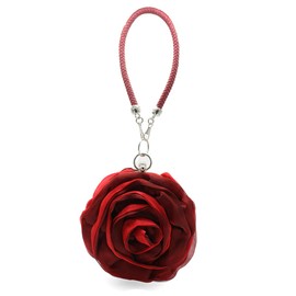 DEBIMY Rose Shaped Evening Bag Soft Satin Clutch Purse Floral Wristlet Handbag for Women Wedding Party Purse Red