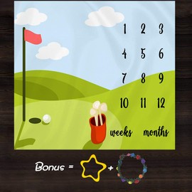 Manta mensual de golf para bebé, 121,9 x 101,6 cm, franela suave, fondos naturales de pasto al aire libre, regalos de madre recién nacida, rastreador de crecimiento de la edad con bono Maker BTLSFS14