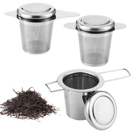 3 Teesieb, Teesieb für Losen Tee, Tee Sieb aus Edelstahl 304, Teesieb für Tasse,Teesieb EdeLstahl, mit großen Ohren, kleinen Ohren, runden Ohren, Spülmaschinengeeignet