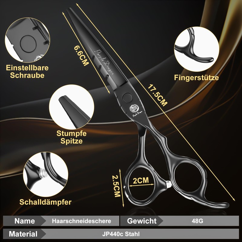 Purple Dragon Hairdressing Scissors Set 6" Black Hair Cutting Scissor