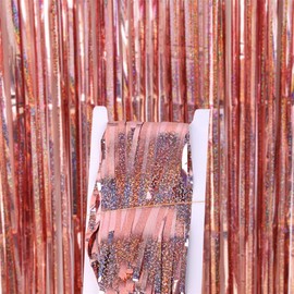 Tinsel Fringe Backdrop Party Decor Foil Curtain Party Decorations for Birthday Holiday Celebration Graduation Baby Shower Engagement Bachelorette Wedding Photo Booth Props(Sparkle Rose Gold)
