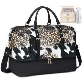CAMTOP Weekend Travel Bag Ladies Women Duffle Tote Bags PU Leather Trim Canvas Overnight Bag Luggage