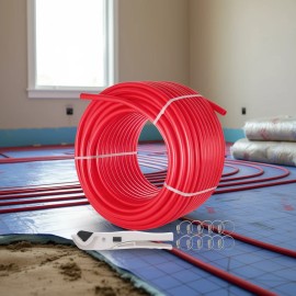 Red PEX Tubing 5/8 Inch 500 Ft Radiant Floor Heat Flexible Residential Commercial With ClipsLength: 500 ft, Color: Red Color