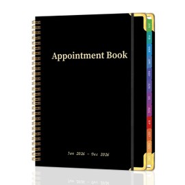 Appointment Book 2026 with Colorful Tabs ,Hardcover Weekly & Monthly Appointment Planner from Jan 2026-Dec 2026 ,Daily 7AM - 10 PM Hourly Schedule Planning for Salon,Client,12 Monthly Calendar 9" x 11", Black