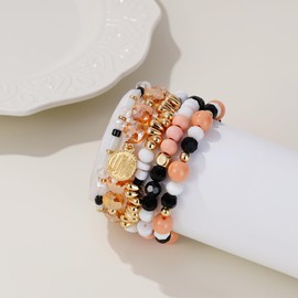 SLYAIH Beaded Stretch Bracelets Set for Women Stack Boho Crystal Gold Bead Bracelet Set Heart Charm Bracelet Bohemian Summer Beach Bracelets Jewelry