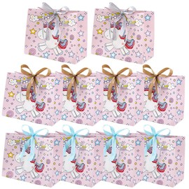Angoily Bolsa de Obsequio Mediana Asas, 10 Piezas Cinta de Colores Surtidos, Diseño Unicornio Colorido y Resistente, Adecuado para Fiestas, Navidad y Embalaje de Regalos Color Aleatorio