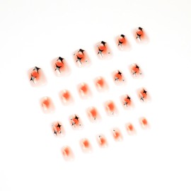 Vezocim Press on Nails Short Length Coffin Shape 24Pcs Glue ons Nails Square with Stars Designs Glossy Full Cover Acrylic Short False Nails Fingernails Artificial Fake Nails for Women Girls