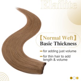 Elailite Real Hair Clip-In Extensions, 8 Wefts, Straight, #30 Catannia Brown, Real Human Hair, 40 cm - 65 g