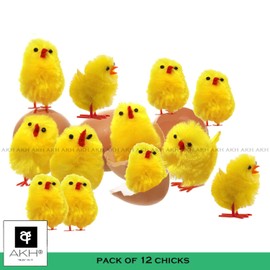 AKH® Chenille Yellow Chicks | 12 Pcs Easter Chicks | 4cm - Hight Mini Easter Chicks | Baby chicks For Easter Bonnet Hat Decoration| Mini Easter Bird Craft Accessories For Easter Hunt Activities