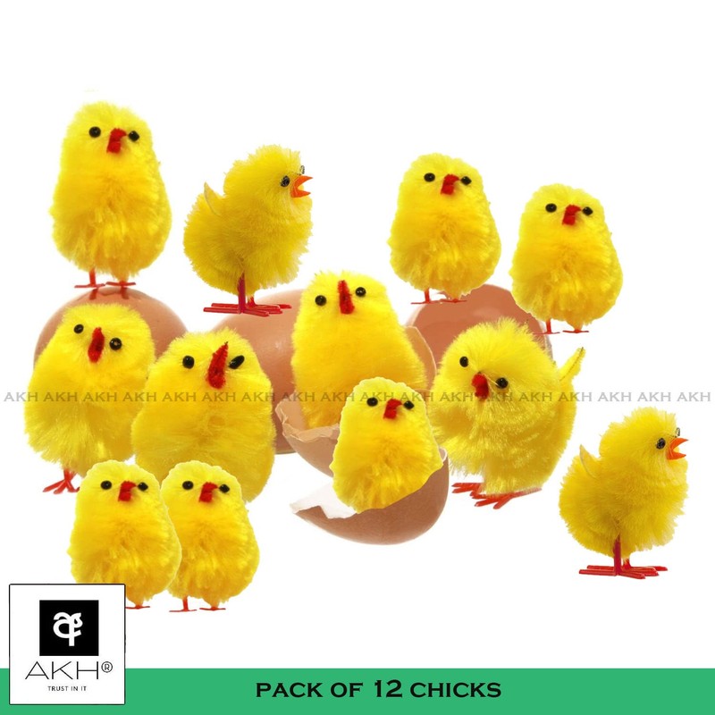 AKH® Chenille Yellow Chicks | 12 Pcs Easter Chicks |