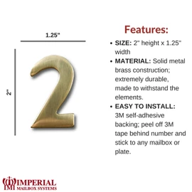 Self-Adhesive 2" Inch Imperial Brass Mailbox Number #2