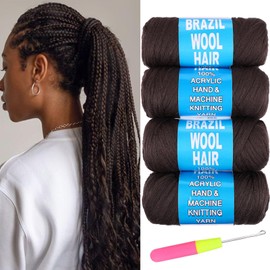 Samtress 4 Roll Dark Brown Brazilian Wool Hair Acrylic Yarn for African Crochet Braids/Senegalese Twist/Faux Locs/Senegalese Twist/Jumbo Braiding/Twist Wraps with Knitting Crochet Braids (#4)