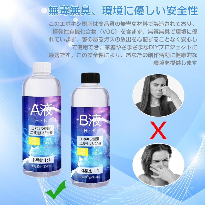[H・K] Epoxy Resin, 2-Part Resin Liquid, UV Free, Highly Transparent,