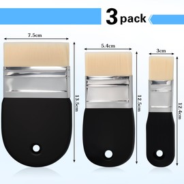 VGECEE Set of 3 Flat Brushes Wide Paddle Brush Acrylic Surface Brush Watercolour Brush Set with Wooden Handle 3 Sizes Artist Brush Flat Painting Brush for Watercolour, Gouache, Acrylic, Oil on Canvas