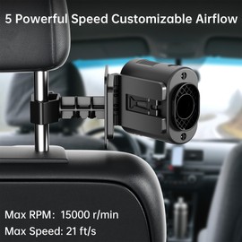 AddAcc Rechargeable Car Fan, 14500mAh Battery Powered, Max 67Hrs Cooling, 5 Powerful Speed Car Seat Fan with LED Light, 360° Rotatable, Air Circulation for Car, Sedan, Vehicle, Van, Truck, SUV, RV