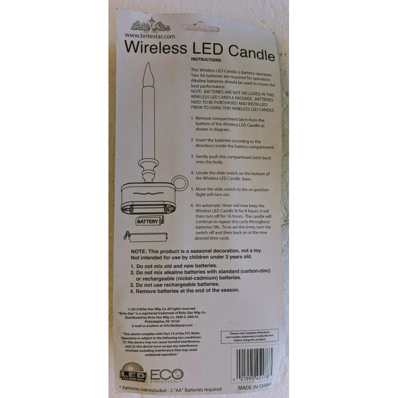 Brite Star Christmas Brite Star 11 in Wireless LED Candle,