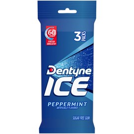 Dentyne Ice Peppermint Sugar Free Gum, 3 Packs of 16 Pieces (48 Total Pieces)