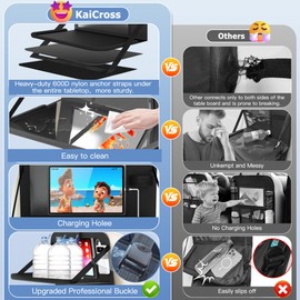 KaiCross Car Backseat Organizer with Table Holder,10 Storage Pockets Backseat Car Organizer and Storage with 600D Oxford Cloth,Travel Essentials,Kick Mats Back Seat Protector-2 Pack