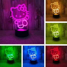 BIRBANN 3D Kitty Night Light, 3D Kitty Lamp, Stereoscopic Phantom Light, Intelligent Touch Control, 7 Colours, LED Bedside Table, Mood Light, Children's Lamp, Birthday Gift for Boys and Girls
