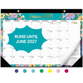 Desk Calendar 2025-2026, 21 Months Calendar Runs from October 2025 to June 2027 - Large 17" x 12" Desktop/Wall Monthly Calendar for Home School, or Office - Floral Pattern
