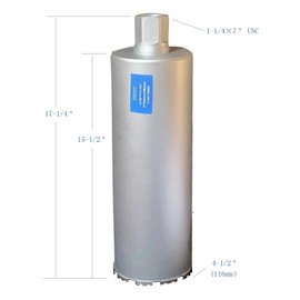 TUHUT Wet Diamond Core Drill Bits, 4-1/2"/114mm Diameter, 15-1/2"/395mm Drilling Depth, 1-1/4"-7 UNC Thread Arbor, Crown Shaped Segments,for Brick,Block,Masonry,Stone,Concrete.