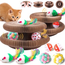 Kitty Kurlz Cat Toy, Cat Kurlz， Foldable Scratching Board Magic Organ Recyclable Cat Scratch Boardwith Ball & Furry Cat Toys Squeak Mouse, Interactive Mental Physical Exercise for Pets (2 PCS)