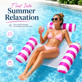 Inflatable Water Hammock Pool Float for Summer Relaxation – 4-in-1 Mesh Lounger for Pool, Beach & Vacation