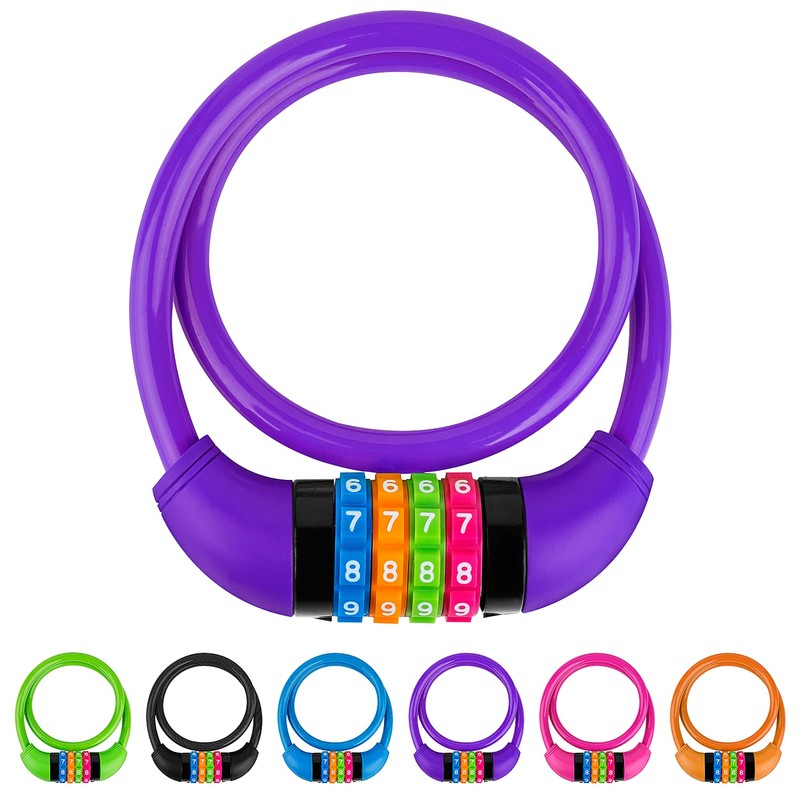 GOLDPOOL Children's Bicycle Lock Purple Bicycle Lock with Numbers 650