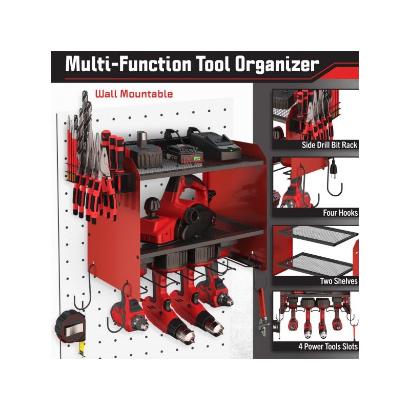 Power Tool Organizer Wall Mount with Charging Station - 4