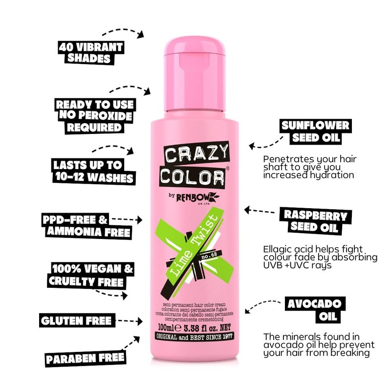 Crazy Color Vibrant Lime Twist Semi-Permanent Hair Dye. Highly Pigmented