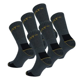 Caterpillar 6 Pairs Men's Work Socks, CAT, Accident Prevention, Reinforced Heel and Toe with High-Quality Reinforced Cotton Yarn - charcoal, size: 43-46