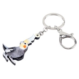 YAYAKO Acrylic Parrot Keychain Cockatiel Bird Key Chains for Car Keys Women Girls Backpack Purse Charms (Grey)