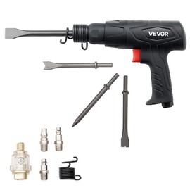 VEVOR Air Hammer, 2500-2700BPM Pneumatic Hammer with 2.76-inch Stroke & 4PCS 6.7" Long Barrel Chisels, Pistol-Grip Compact Air Chisel Pneumatic Shovel Tool for Cutting Scraping Demolishing
