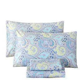URBONUR Full Sheets Set, 4 Piece Bedding Sheets & Pillowcases Set, Luxuriours Ultra Soft Cooling Bed Sheets, Deep Pocket 16 inch (Full, Paisley Blue)