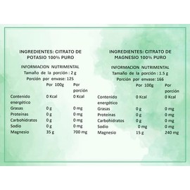 DUO de Citrato de Potasio Puro y Citrato de Magnesio Puro de 250 G c/u