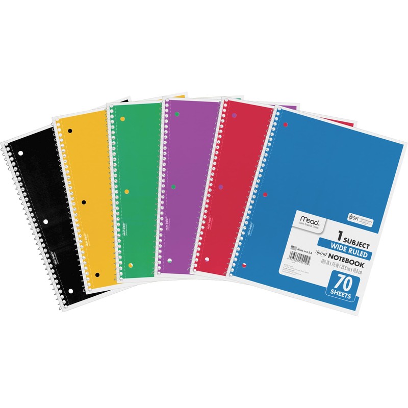 Mead Spiral Notebook, 1 Subject, Wide Ruled Paper, 70 Sheets,