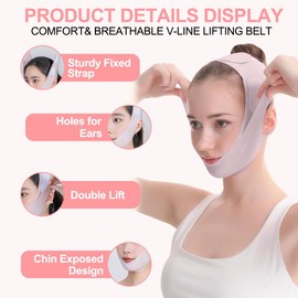 MKVZIYE Face Lifting Mask, Double Chin Lifting Belt, V-Line Mask, Painless Face Lifting Bandage for Saggy Face Skin, Suitable for All Face Shapes, Light Pink