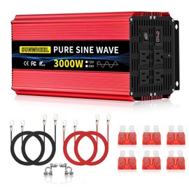 SUNWHEEL 3000W 24V Pure Sine Wave Inverter, 24V DC to 110V/120V AC Power Inverter for RV、Off Grid、Truck、Power Outage with 4 AC outlets and LCD Display